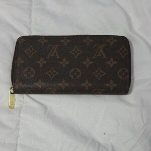 Louis Vuitton Brown and Gold Zippered Wallet